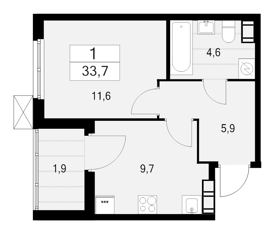 1-комнатная квартира, 33.7 м² в ЖК "А101 Лаголово" - планировка, фото №1