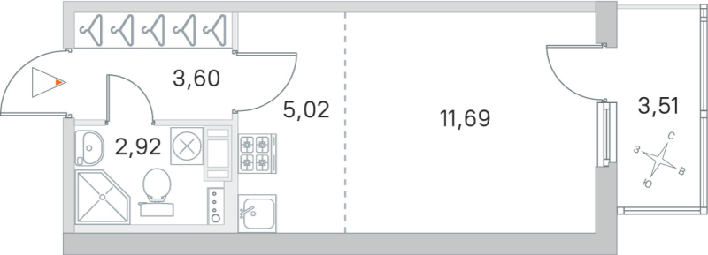 Квартира-студия, 23.23 м² в ЖК "Любоград" - планировка, фото №1