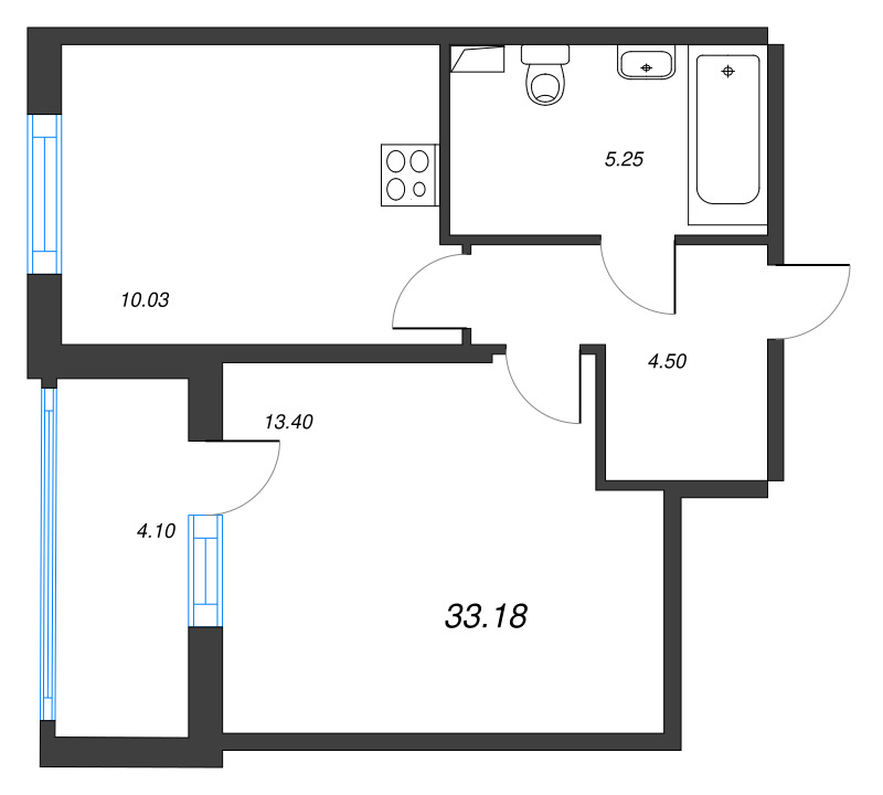 1-комнатная квартира, 33.18 м² в ЖК "Любоград" - планировка, фото №1