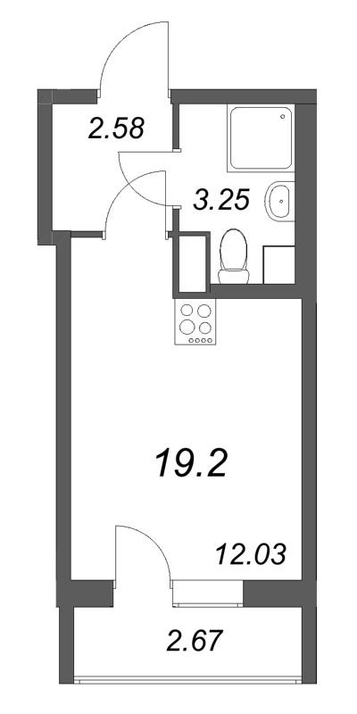 Квартира-студия, 19.2 м² в ЖК "Кинопарк" - планировка, фото №1