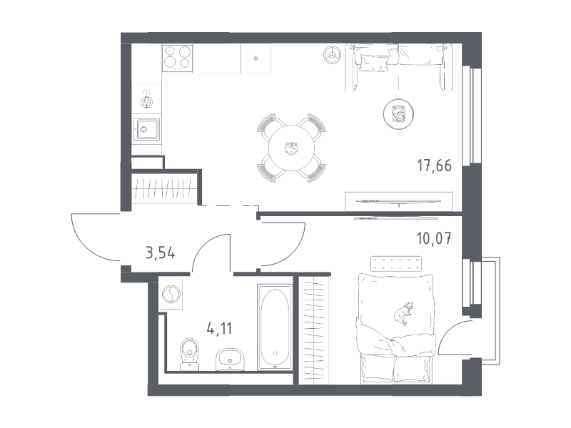 2-комнатная (Евро) квартира, 35.38 м² в ЖК "Невская Долина" - планировка, фото №1