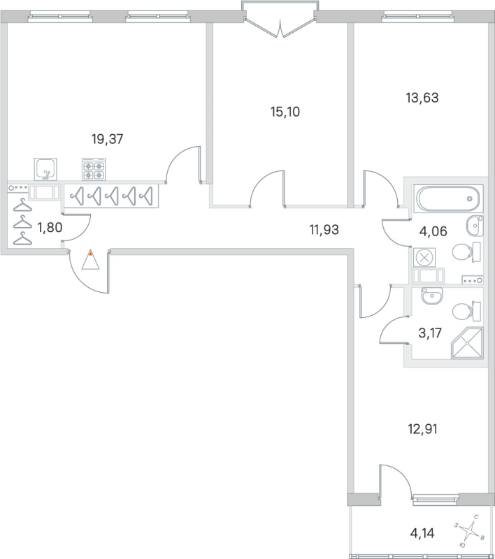 4-комнатная (Евро) квартира, 81.97 м² в ЖК "Любоград" - планировка, фото №1