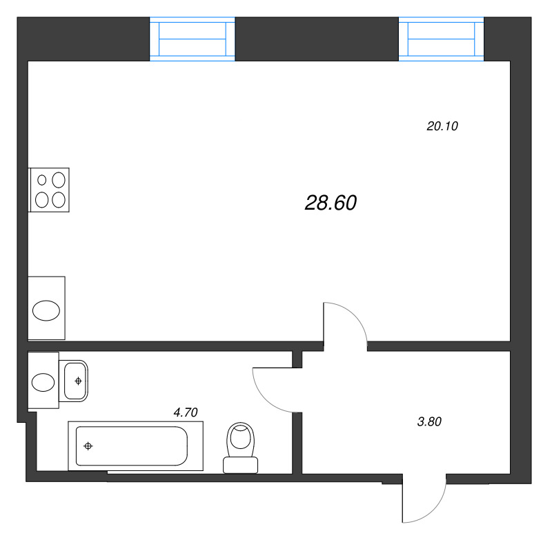 Квартира-студия, 28.5 м² в ЖК "Крона" - планировка, фото №1