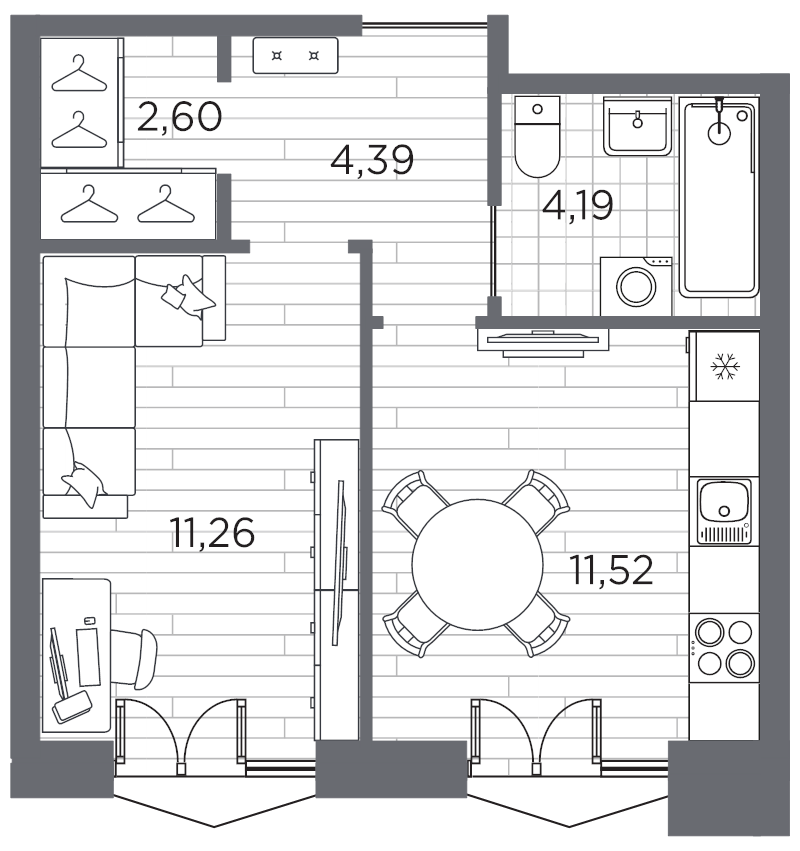 1-комнатная квартира, 33.96 м² в ЖК "Галерная гавань" - планировка, фото №1