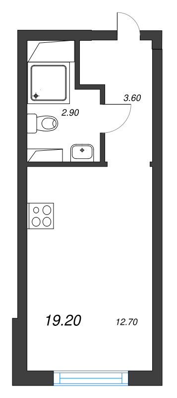 Квартира-студия, 19.2 м² в ЖК "Ручьи" - планировка, фото №1