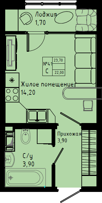 Квартира-студия, 23.7 м² в ЖК "Pixel" - планировка, фото №1