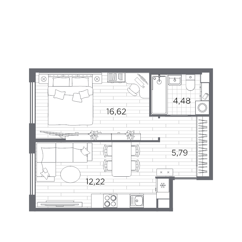 1-комнатная квартира, 39.11 м² в ЖК "PLUS Пулковский" - планировка, фото №1
