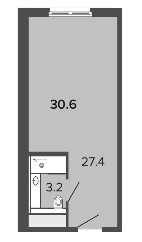 Квартира-студия, 30.3 м² в ЖК "ARTSTUDIO Moskovsky" - планировка, фото №1