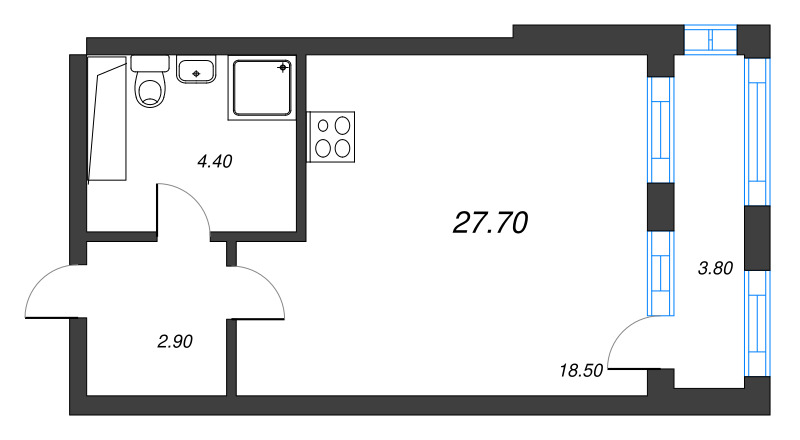 Квартира-студия, 27.7 м² в ЖК "Тайм Сквер" - планировка, фото №1