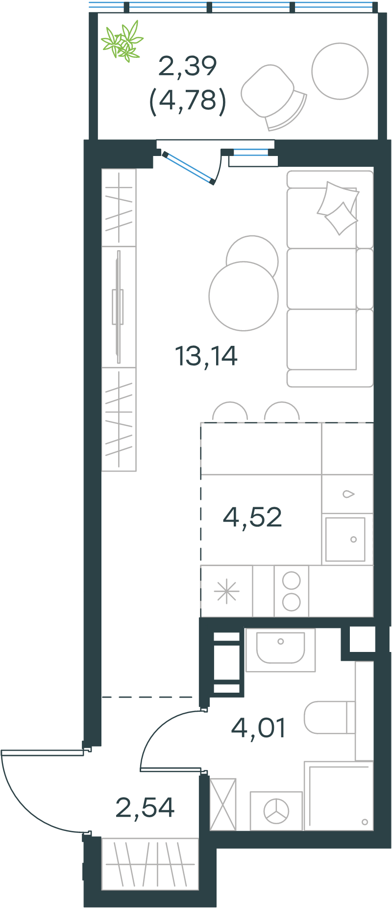 Квартира-студия, 26.3 м² в ЖК "Левел Мечникова" - планировка, фото №1