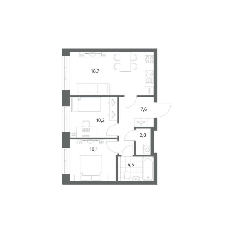 3-комнатная (Евро) квартира, 53 м² в ЖК "Новый Питер" - планировка, фото №1