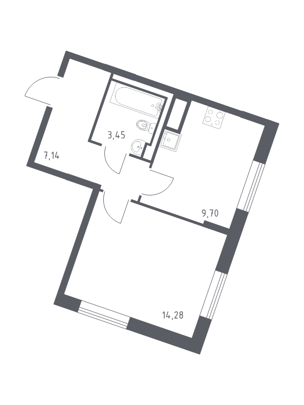 1-комнатная квартира, 34.57 м² в ЖК "Квартал Лаголово" - планировка, фото №1