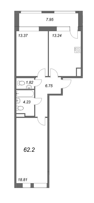 2-комнатная квартира, 61 м² в ЖК "FoRest Аквилон" - планировка, фото №1