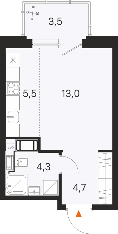 Квартира-студия, 27.5 м² в ЖК "М36" - планировка, фото №1