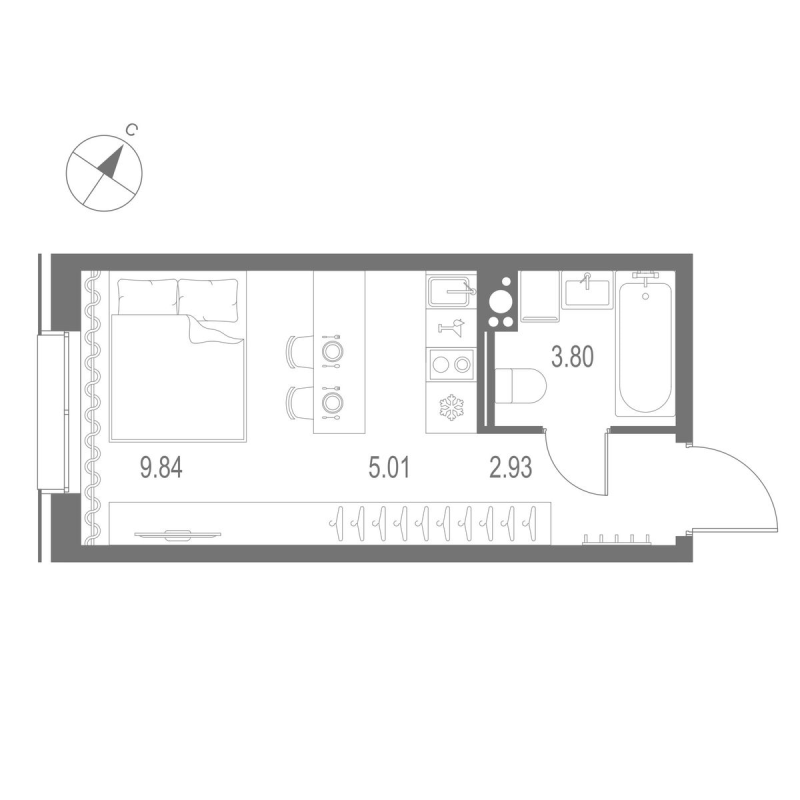 Квартира-студия, 21.58 м² в ЖК "Остров Первых" - планировка, фото №1