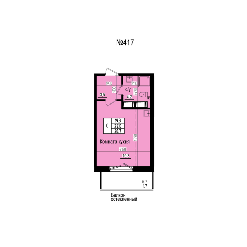 Квартира-студия, 28.7 м² в ЖК "ПРАГМА СИТИ" - планировка, фото №1