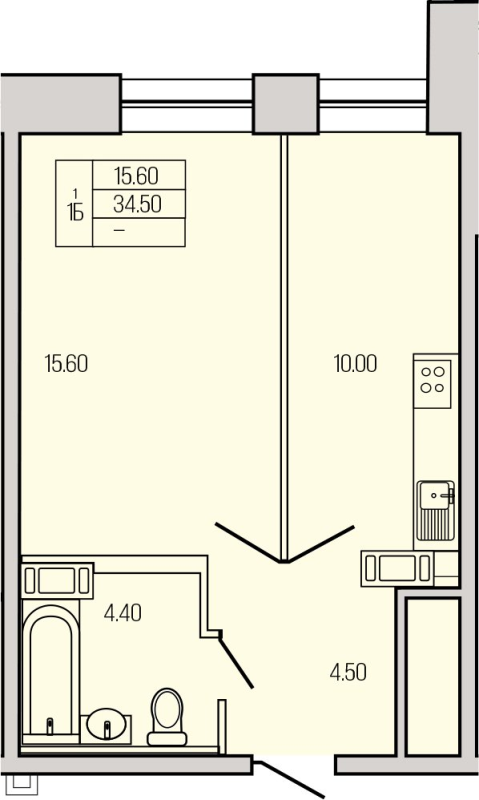 1-комнатная квартира, 34 м² в ЖК "Экос" - планировка, фото №1
