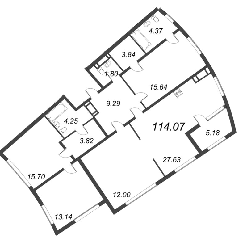 4-комнатная (Евро) квартира, 114.07 м² в ЖК "Морская набережная. SeaView" - планировка, фото №1