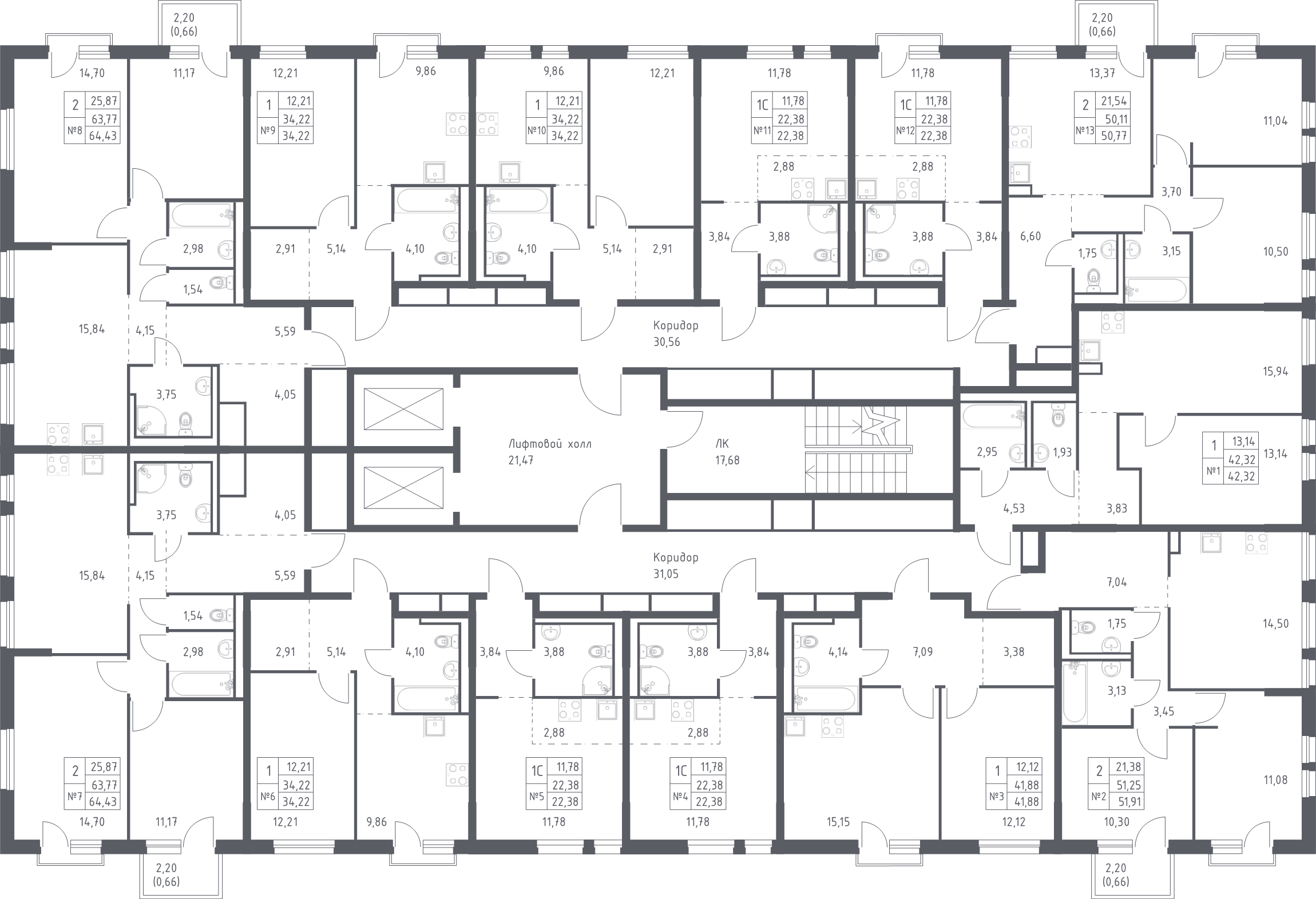 Квартира-студия, 22.38 м² в ЖК "Невская Долина" - планировка этажа