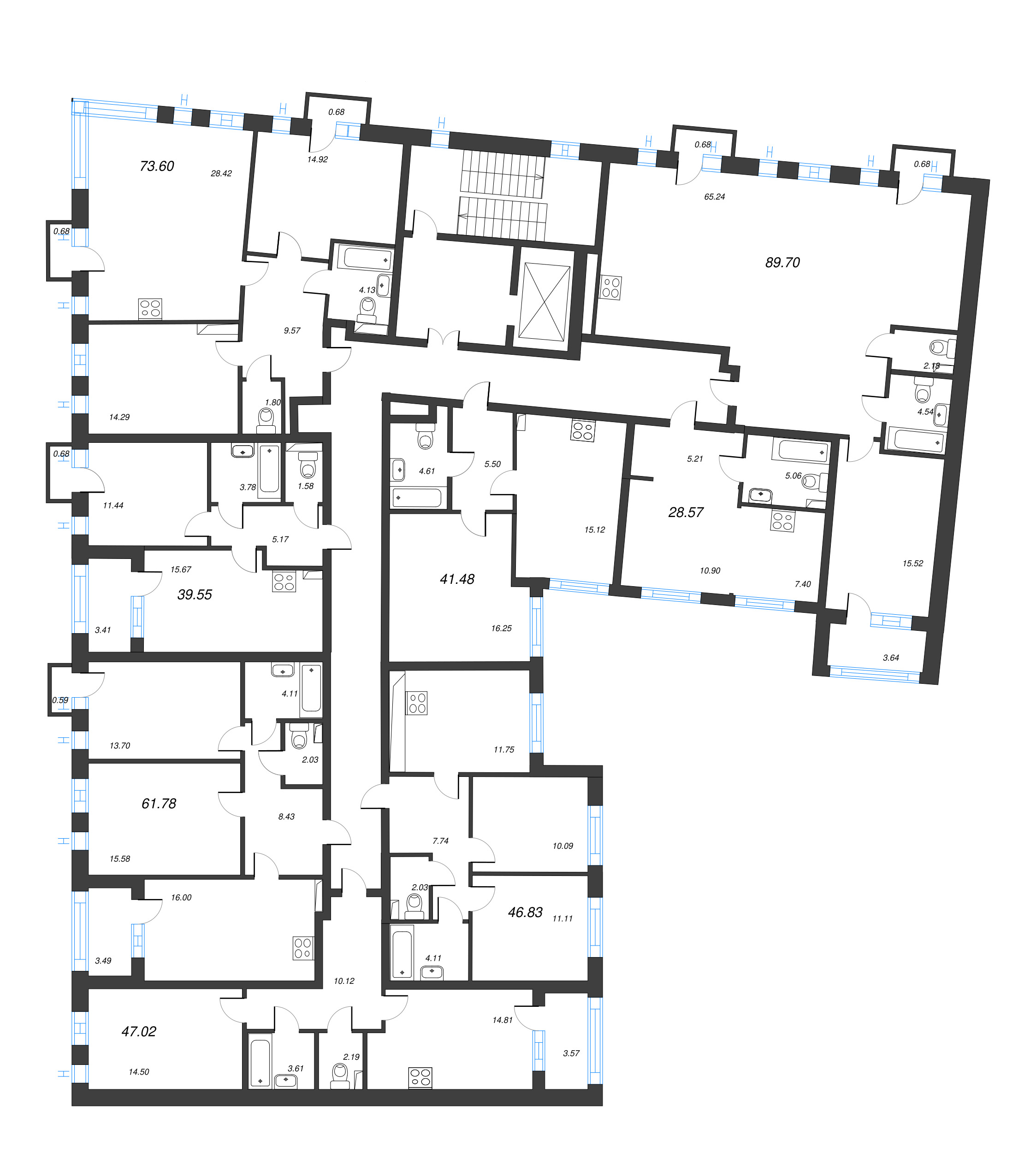 3-комнатная (Евро) квартира, 73.6 м² - планировка этажа