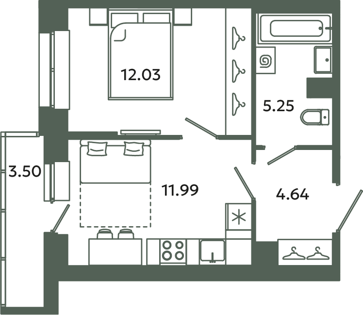 1-комнатная квартира, 35.66 м² в ЖК "Загляденье" - планировка, фото №1