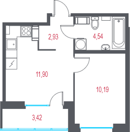 1-комнатная квартира, 31.27 м² в ЖК "Город-спутник Южный" - планировка, фото №1