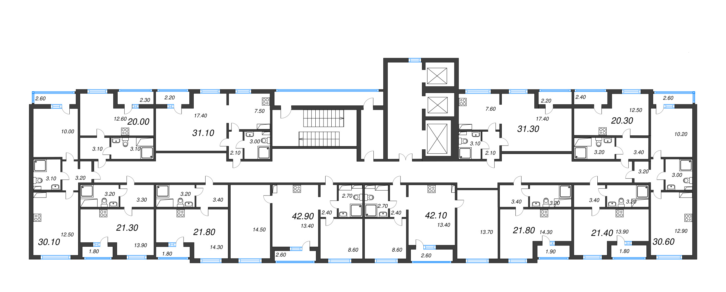 1-комнатная квартира, 31.3 м² - планировка этажа