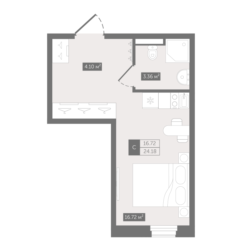 Квартира-студия, 24.18 м² в ЖК "Zoom Черная речка" - планировка, фото №1