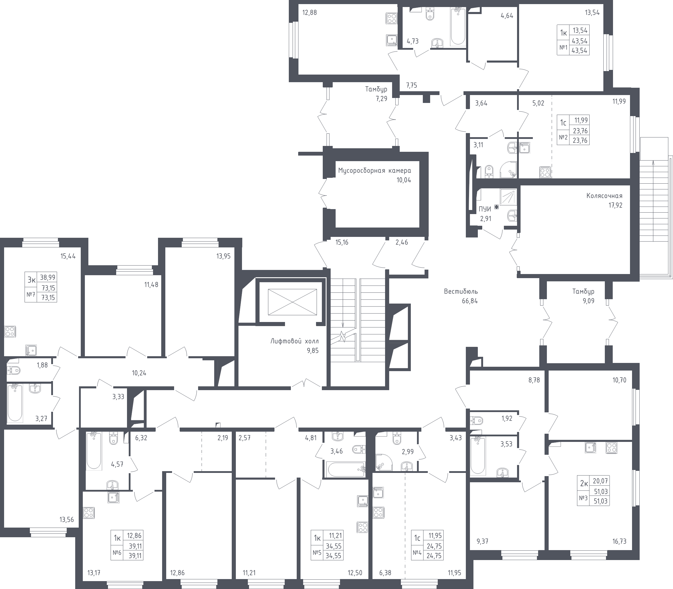 Квартира-студия, 24.75 м² в ЖК "Астрид" - планировка этажа