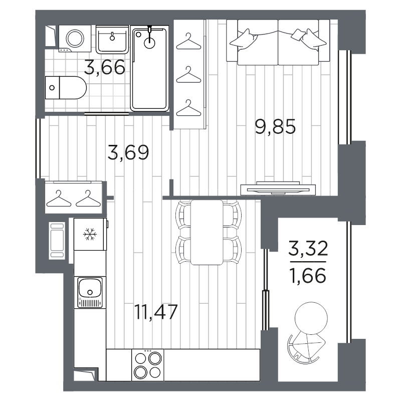 1-комнатная квартира, 30.33 м² в ЖК "Оптимист" - планировка, фото №1
