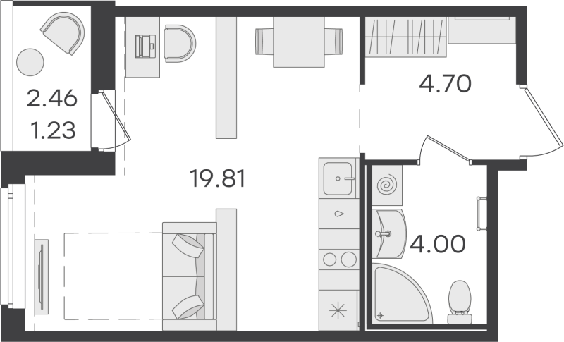 Квартира-студия, 29.74 м² - планировка, фото №1