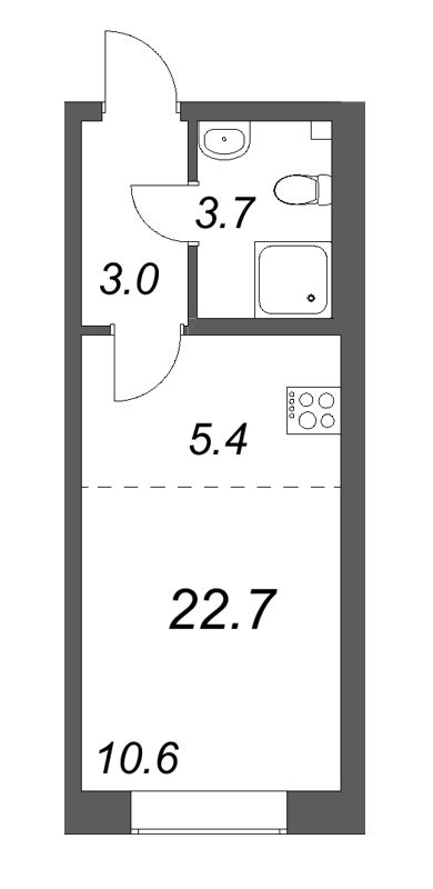 Квартира-студия, 22.8 м² в ЖК "Neva Haus" - планировка, фото №1