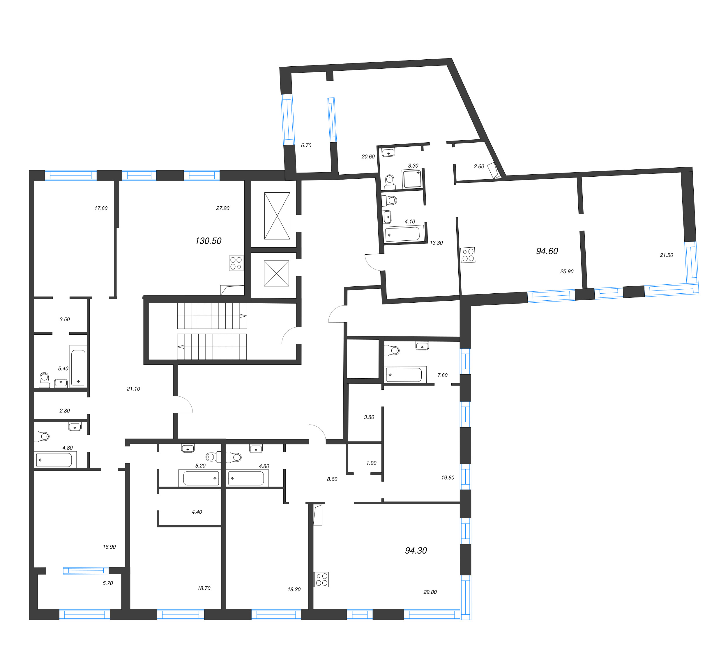 4-комнатная (Евро) квартира, 130.5 м² в ЖК "ЛДМ" - планировка этажа