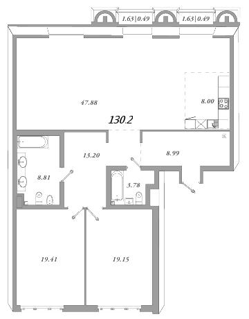 3-комнатная (Евро) квартира, 133.7 м² в ЖК "Приоритет" - планировка, фото №1
