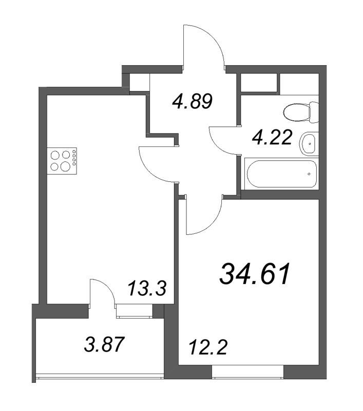 1-комнатная квартира, 34.61 м² в ЖК "Ясно.Янино" - планировка, фото №1