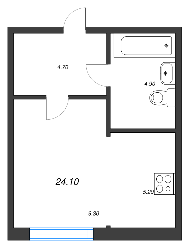 Квартира-студия, 24.1 м² в ЖК "Монография" - планировка, фото №1