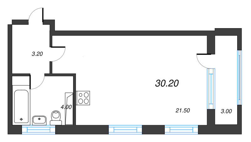 Квартира-студия, 30 м² - планировка, фото №1