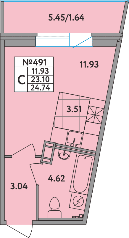 Квартира-студия, 24.7 м² - планировка, фото №1