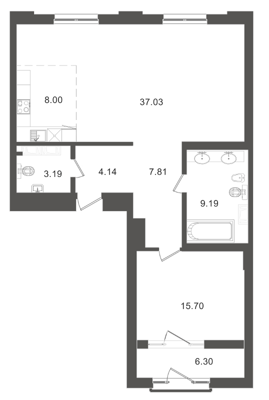 2-комнатная (Евро) квартира, 94.6 м² в ЖК "Приоритет" - планировка, фото №1