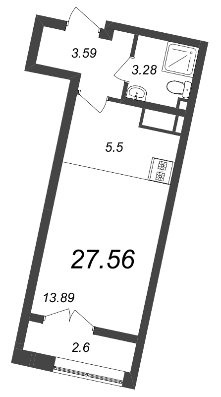 Квартира-студия, 27.56 м² - планировка, фото №1