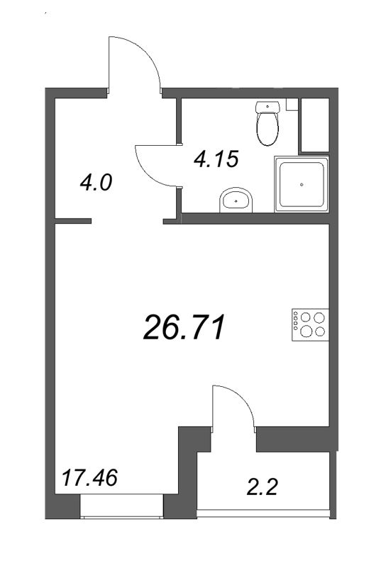 Квартира-студия, 26.71 м² - планировка, фото №1