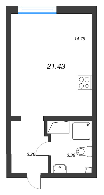 Квартира-студия, 21.43 м² - планировка, фото №1