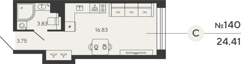 Квартира-студия, 24.41 м² - планировка, фото №1