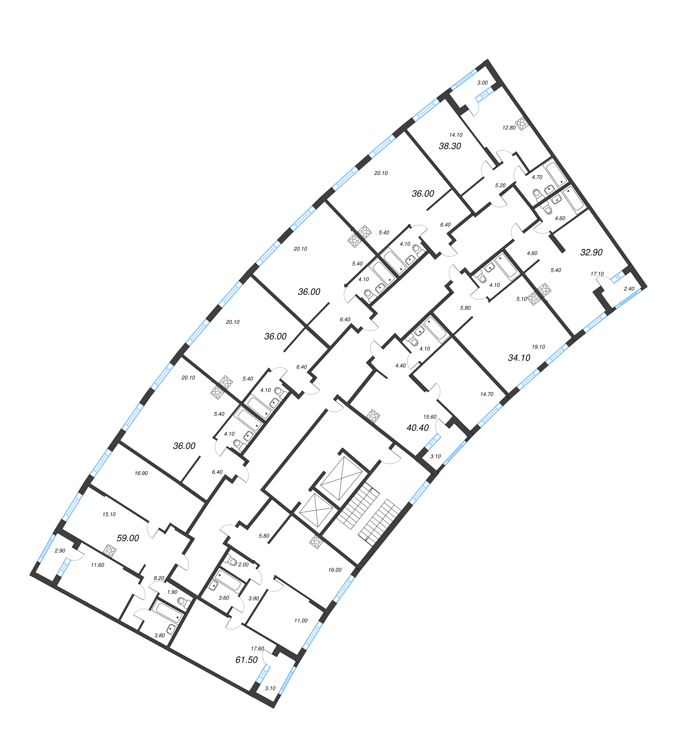Квартира-студия, 34.1 м² в ЖК "Ягодное Река Парк" - планировка этажа