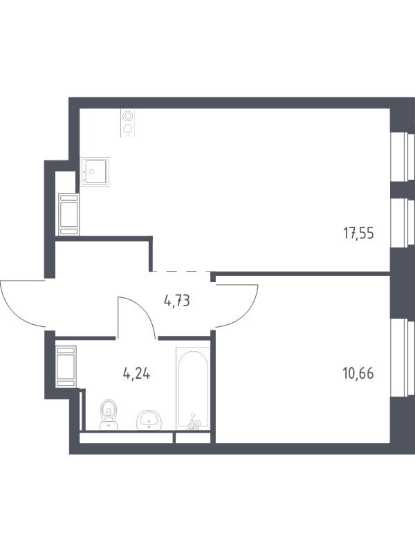 2-комнатная (Евро) квартира, 37.18 м² - планировка, фото №1