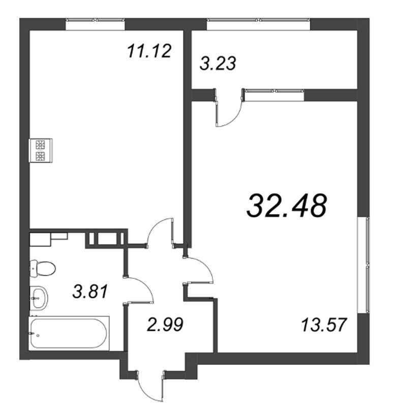 1-комнатная квартира, 32.48 м² в ЖК "БелАрт" - планировка, фото №1