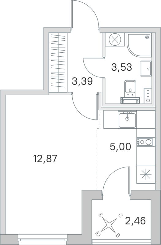 Квартира-студия, 24.79 м² в ЖК "Любоград" - планировка, фото №1