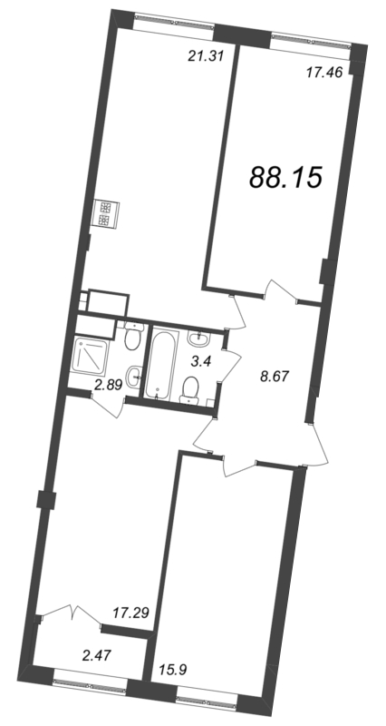 4-комнатная (Евро) квартира, 88.1 м² в ЖК "Neva Residence" - планировка, фото №1