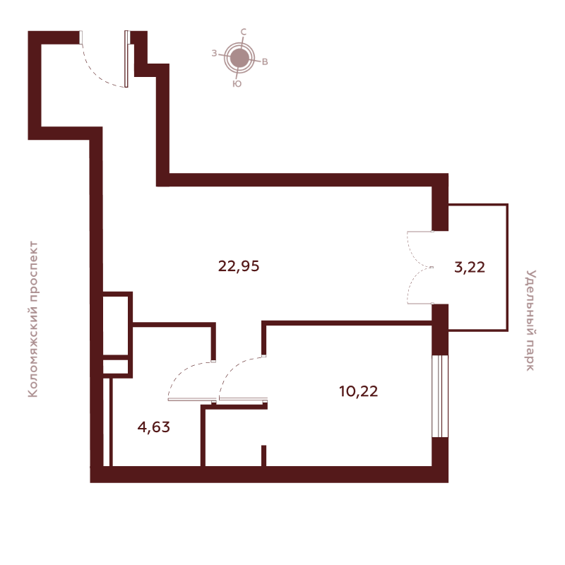 2-комнатная (Евро) квартира, 41.12 м² в ЖК "Saan" - планировка, фото №1