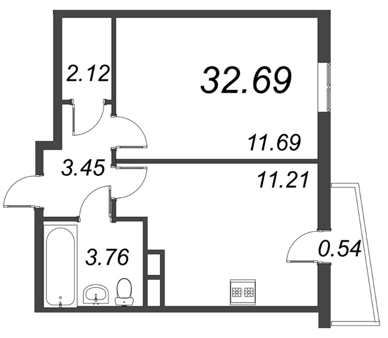 1-комнатная квартира, 32.69 м² в ЖК "VEREN NORT сертолово" - планировка, фото №1